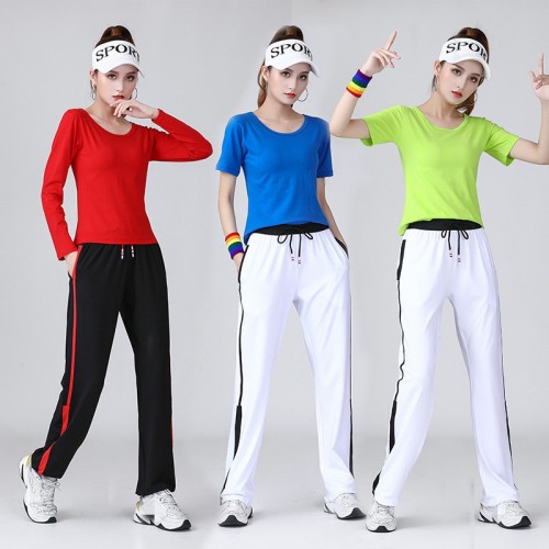 Women singer rapper hiphop dance outfits aerobic cheerleader dance uniforms for women girls sports fitness short-sleeved T-shirt exercise clothes
